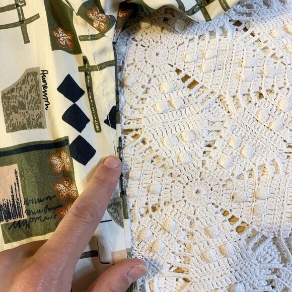 (S/M) Abstract Vintage Women's Button-Up - Artistic Artsy Hip Geometric Cream - Picture 4 of 7